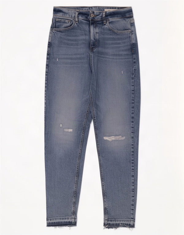 Calça jeans feminina Marks & Spencer Mom Tapered UK 12 médio W32 L28 azul