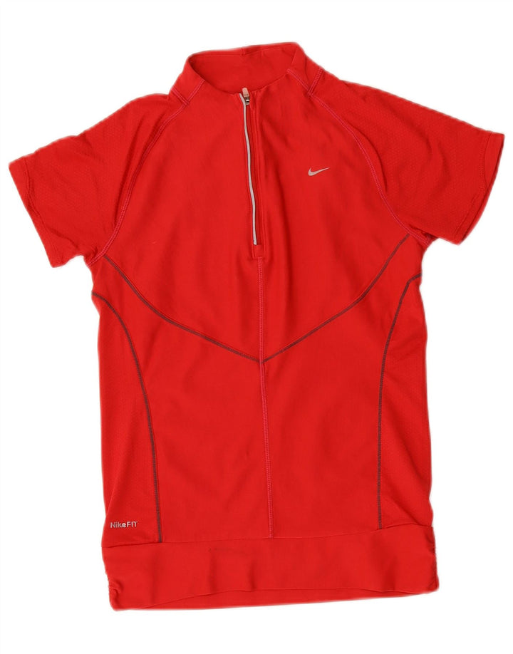 Nike Womens Fit Dry Manga Curta Pulôver Treino Top Reino Unido 4/6 Pequeno Vermelho