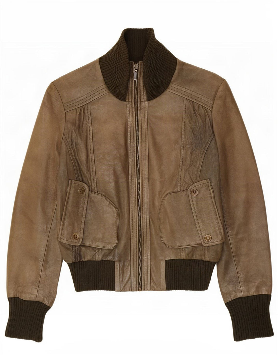 Jaqueta de couro feminina Oasis UK 14 Medium Khaki Colourblock