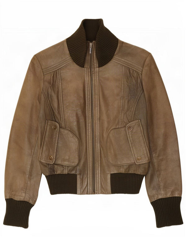 Jaqueta de couro feminina Oasis UK 14 Medium Khaki Colourblock