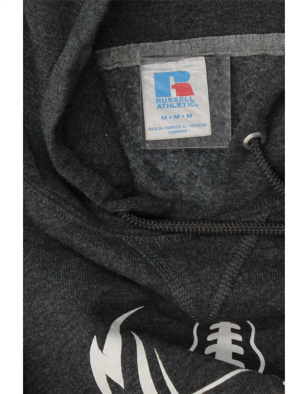 RUSSELL ATHLETIC Mens Hornets Graphic Hoodie Jumper Medium Grey Cotton Vintage Russell Athletic and Second-Hand Russell Athletic from Messina Hembry 