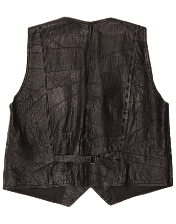 Colete de couro masculino vintage grande preto