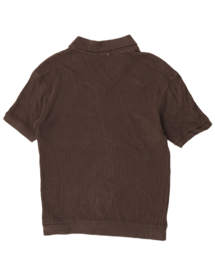 Camisa polo masculina Zara pequena algodão marrom