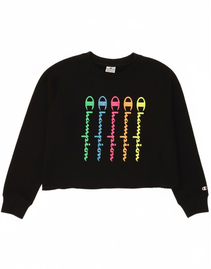Campeão feminino crop gráfico moletom jumper UK 14 médio preto