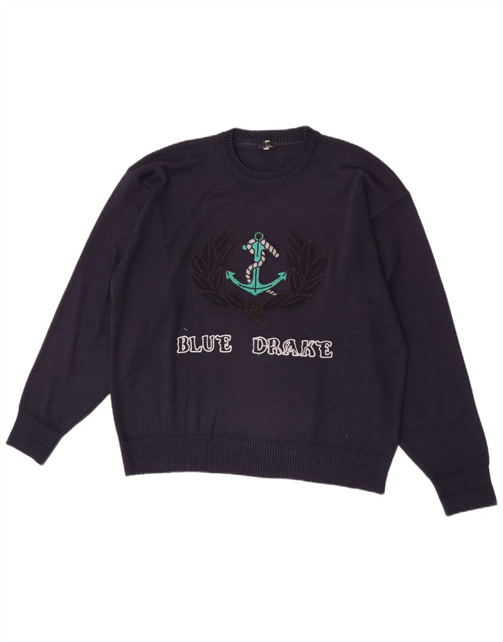 Suéter masculino Blue Drake com gola redonda e gola redonda grande azul marinho