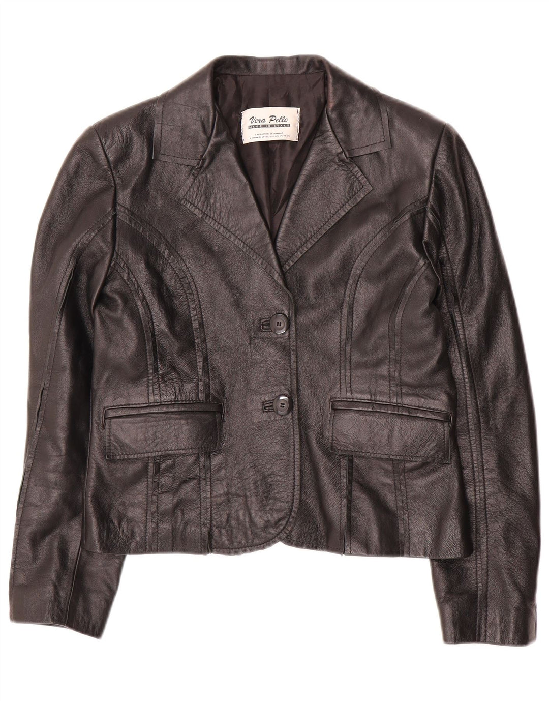 Jaqueta blazer feminina VINTAGE cortada com 2 botões IT 42 couro preto médio