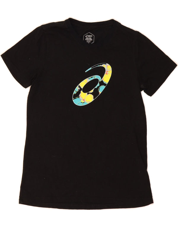 Camiseta feminina ASICS com estampa gráfica UK 12 médio algodão preto