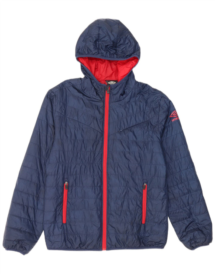 Jaqueta acolchoada com capuz masculina Umbro UK 40 grande poliéster azul marinho