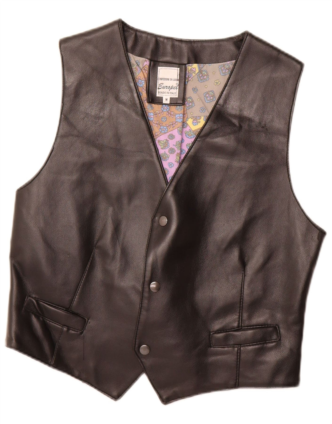 Colete de couro masculino VINTAGE médio preto