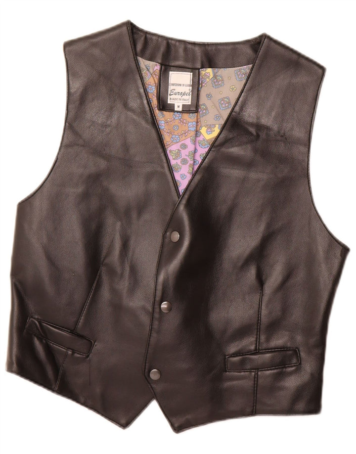Colete de couro masculino VINTAGE médio preto