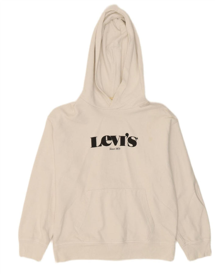 Suéter feminino com capuz gráfico oversized LEVI'S Reino Unido 6 XS algodão branco