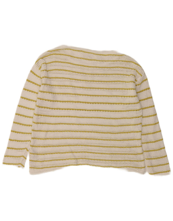Suéter feminino com gola canoa Fat Face UK 18 XL algodão listrado branco