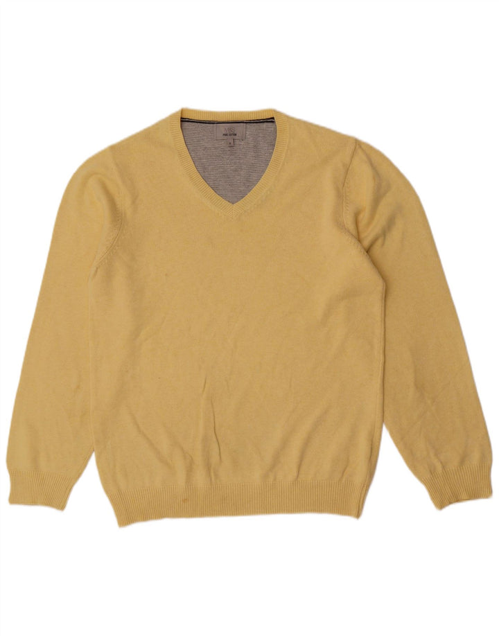 Suéter masculino Marks & Spencer com decote em V pequeno algodão amarelo