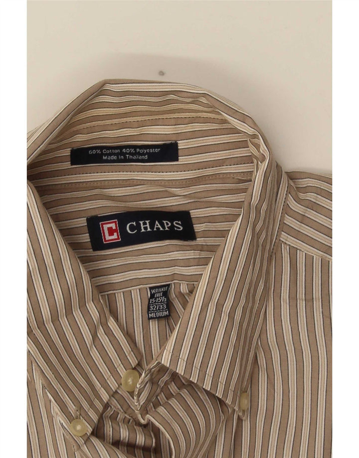 Camisa masculina Chaps tamanho 15 15 1/2 algodão listrado marrom médio
