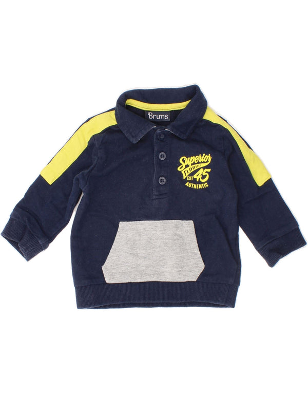 Suéter BRUMS para bebês meninos com gola polo gráfica 0-3 meses azul marinho