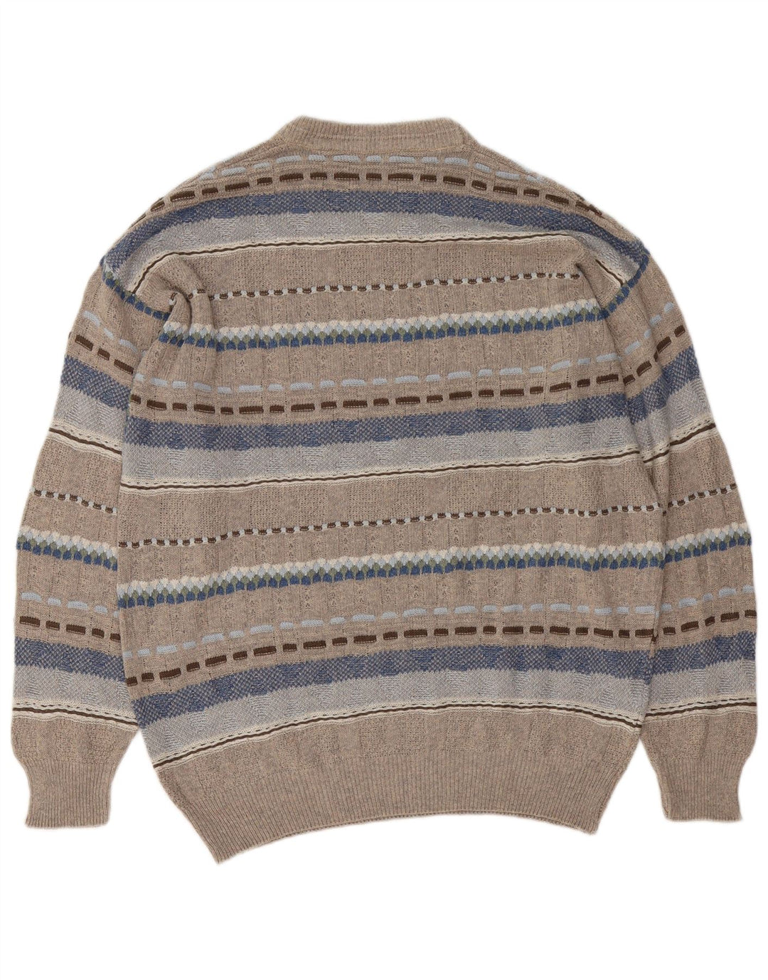 Suéter vintage masculino com gola redonda grande cinza geométrico