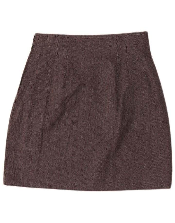 Conjunto de saia feminina vintage com 2 botões e 2 peças Reino Unido 12 médio W28 listrado cinza