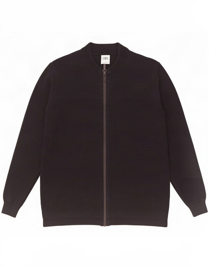 Suéter cardigã masculino Zara grande algodão preto