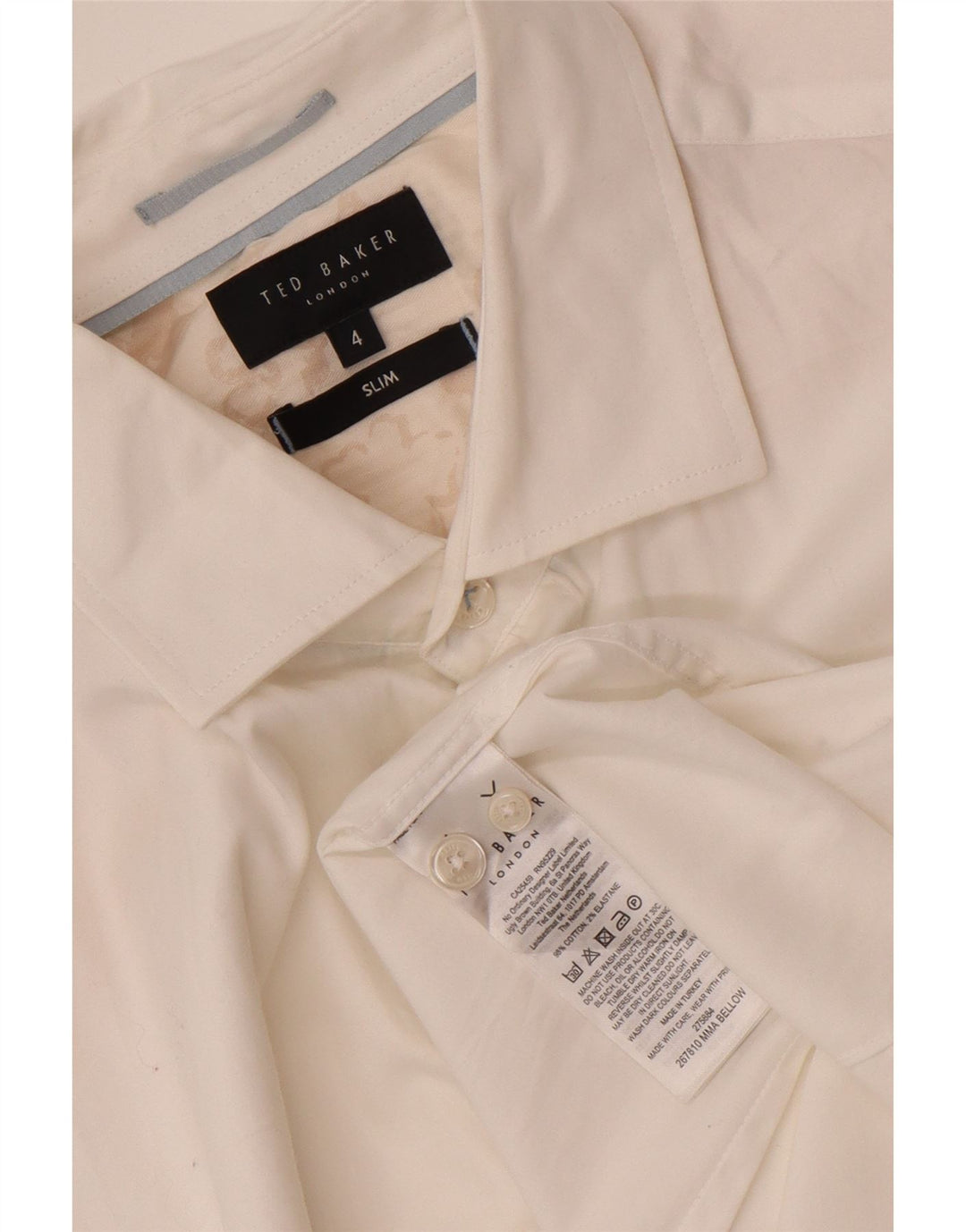 Camisa masculina Ted Baker Slim Fit tamanho 4 grande algodão branco