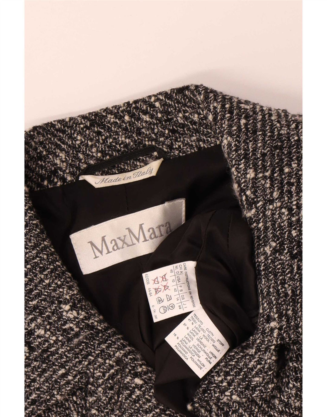 Jaqueta blazer feminina Max Mara Crop 4 botões Reino Unido 14 lã manchada cinza médio