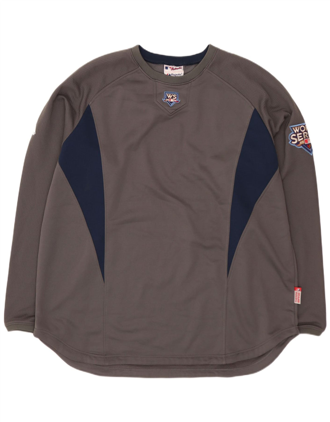 MAJESTIC Mens Wilson Gráfico Top Manga Longa XL Cinza Colourblock Poliéster