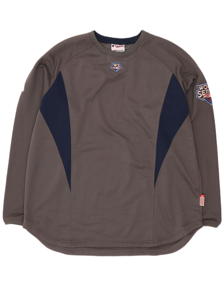 MAJESTIC Mens Wilson Gráfico Top Manga Longa XL Cinza Colourblock Poliéster