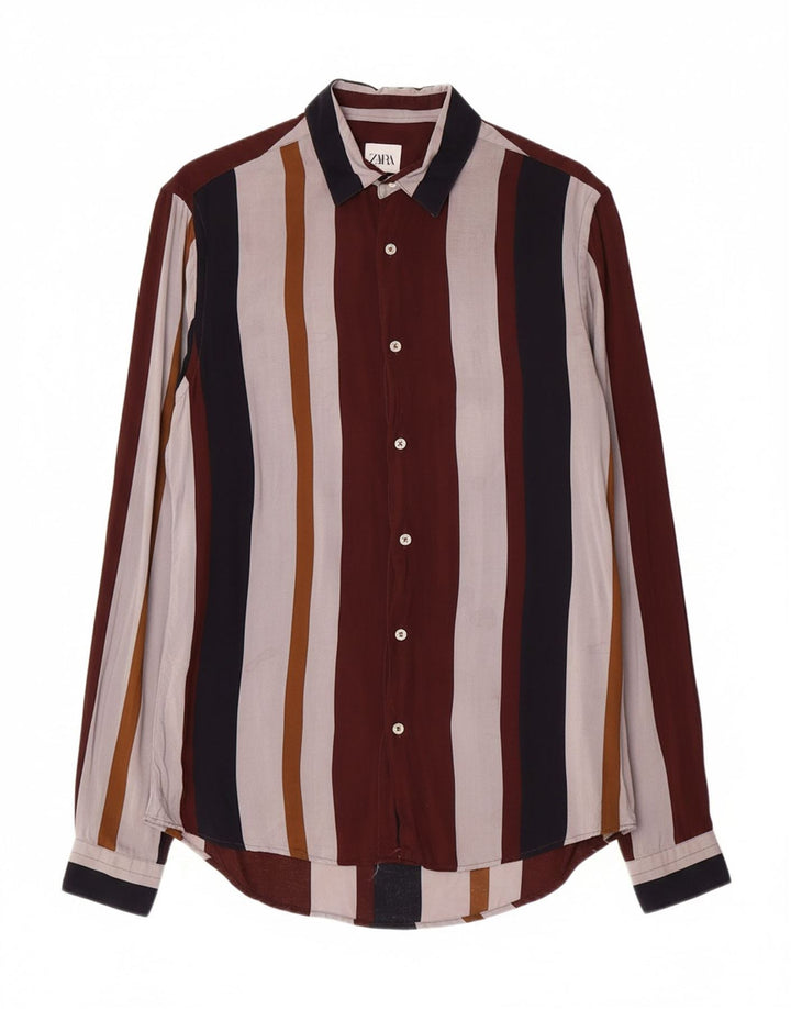 Camisa masculina ZARA com ajuste relaxado pequena listrada multicolorida