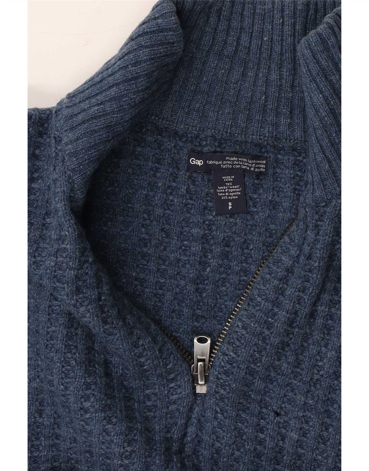 Suéter masculino Gap com zíper e gola em lã de cordeiro azul pequeno