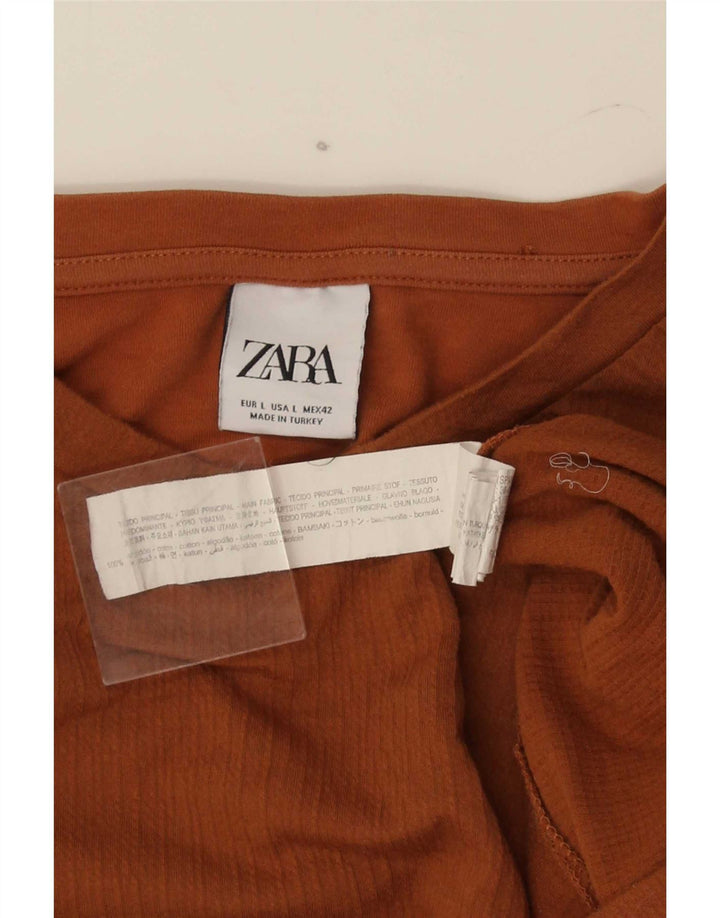 Camiseta masculina Zara Top grande de algodão marrom