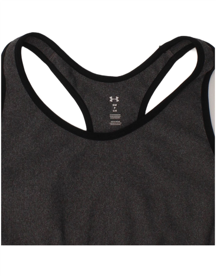 Under Armour Camiseta feminina de compressão gráfica pequena cinza manchada esportiva