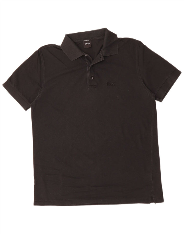 Camisa polo masculina Hugo Boss de algodão preto médio