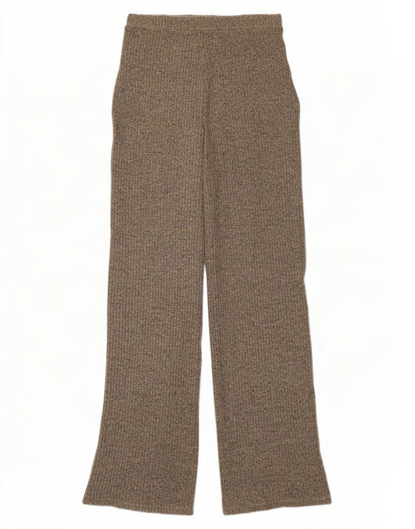 Zara Calça feminina de malha com pernas largas Reino Unido 12 marrom médio manchado