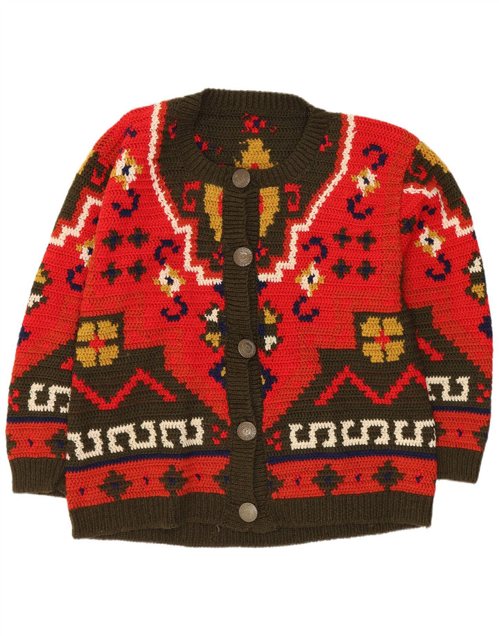 Suéter cardigã feminino vintage Reino Unido 16 grande Red Fair Isle