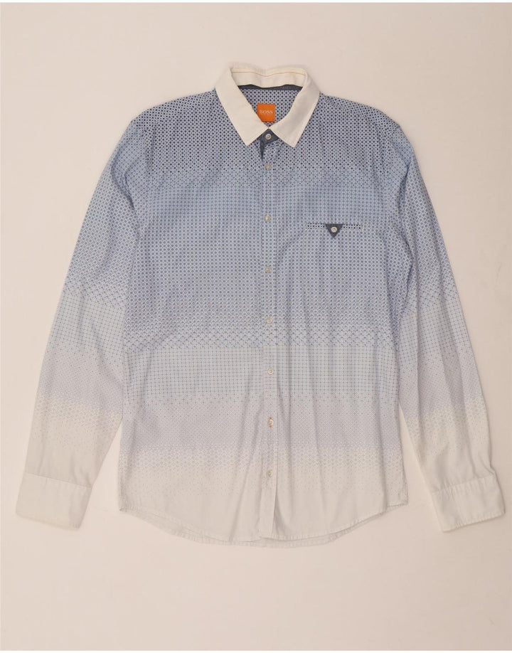 Camisa masculina Hugo Boss algodão geométrico azul médio