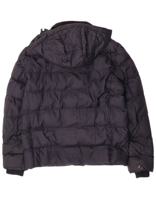 Jaqueta masculina acolchoada com capuz Reiss UK 40 grande poliéster colorblock azul marinho