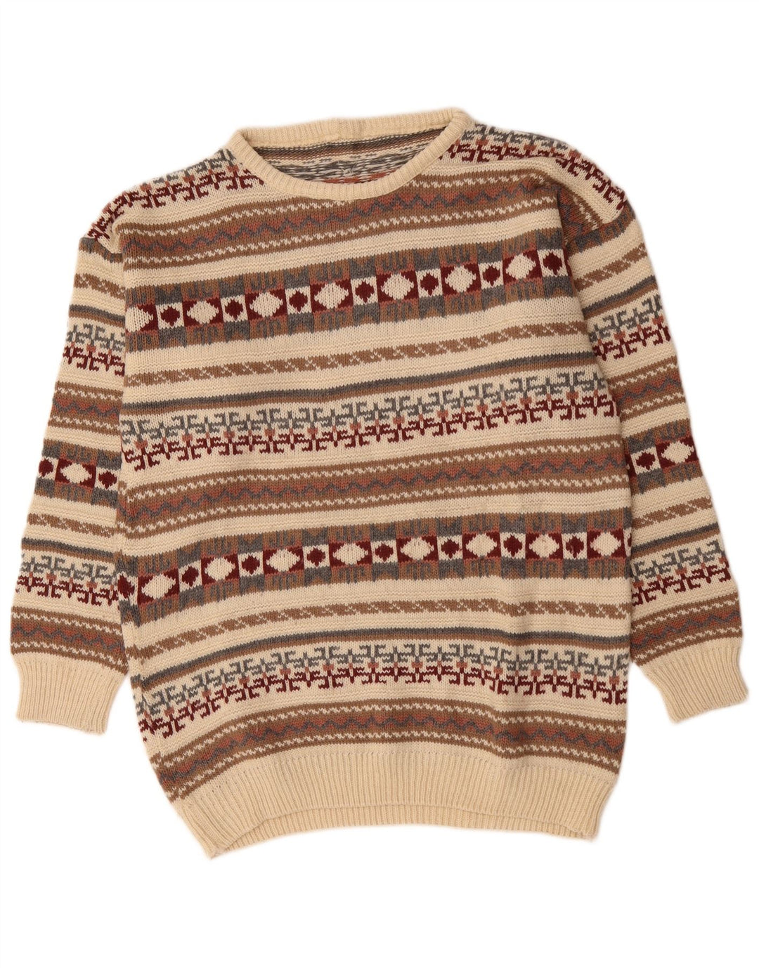 Suéter vintage masculino com gola redonda, meio geométrico multicolorido