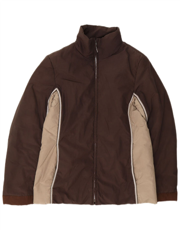 Jaqueta de esqui acolchoada acolchoada feminina Max & Co. Reino Unido 12 bloco colorido marrom médio