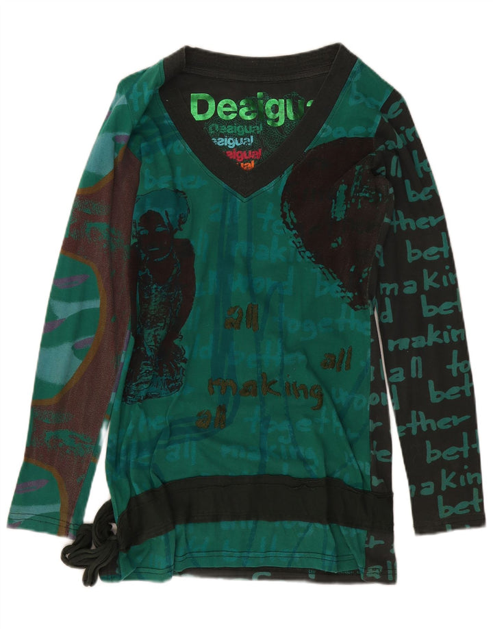 Túnica feminina Desigual com padrão abstrato Reino Unido 14 algodão verde médio