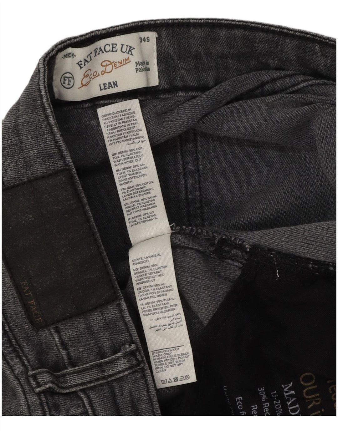 Fat Face Mens Slim Jeans W34 L30 Algodão Cinza