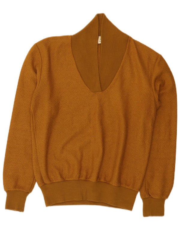 Suéter feminino vintage com gola xale UK 18 XL marrom poliacrílico