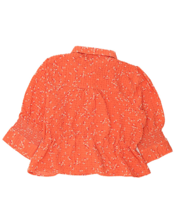 Blusa feminina manga 3/4 French Connection Reino Unido 14 médio laranja floral