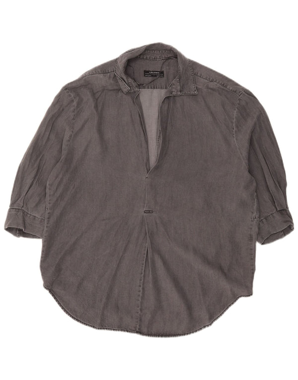 Pulôver feminino Zara manga 3/4 oversized Reino Unido 14 Lyocell cinza médio