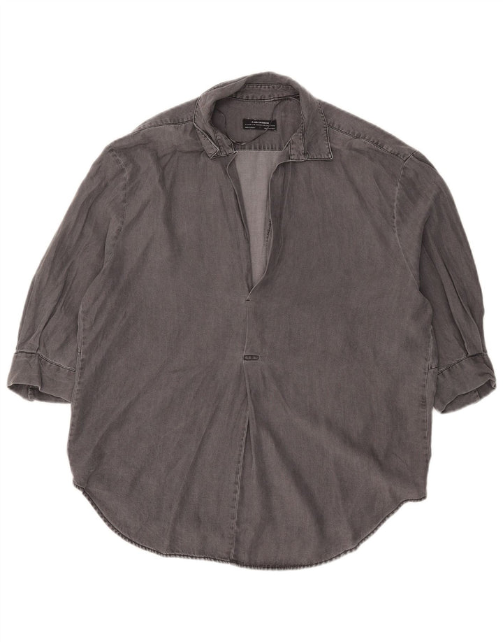 Pulôver feminino Zara manga 3/4 oversized Reino Unido 14 Lyocell cinza médio