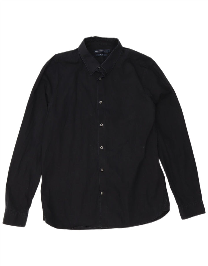 Camisa masculina slim French Connection grande algodão azul marinho
