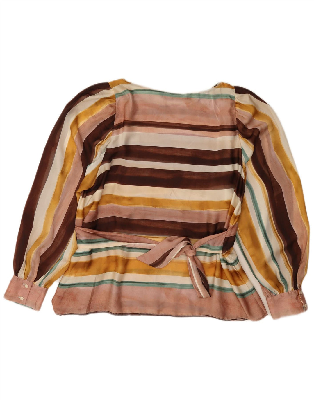 Zara blusa feminina manga comprida top UK 12 médio listrado multicolorido