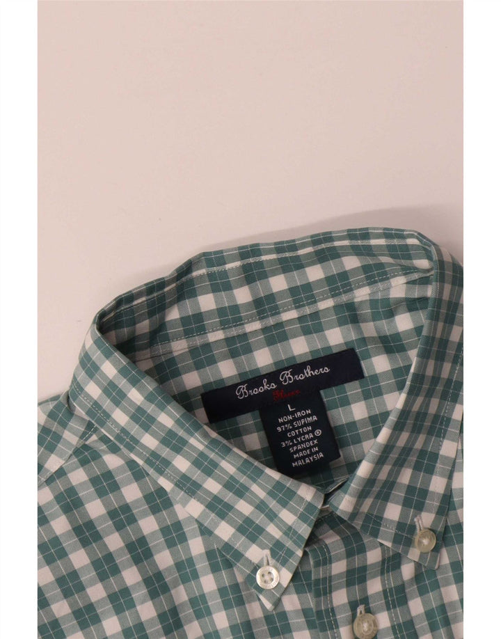 Camisa masculina Brooks Brothers grande algodão xadrez verde