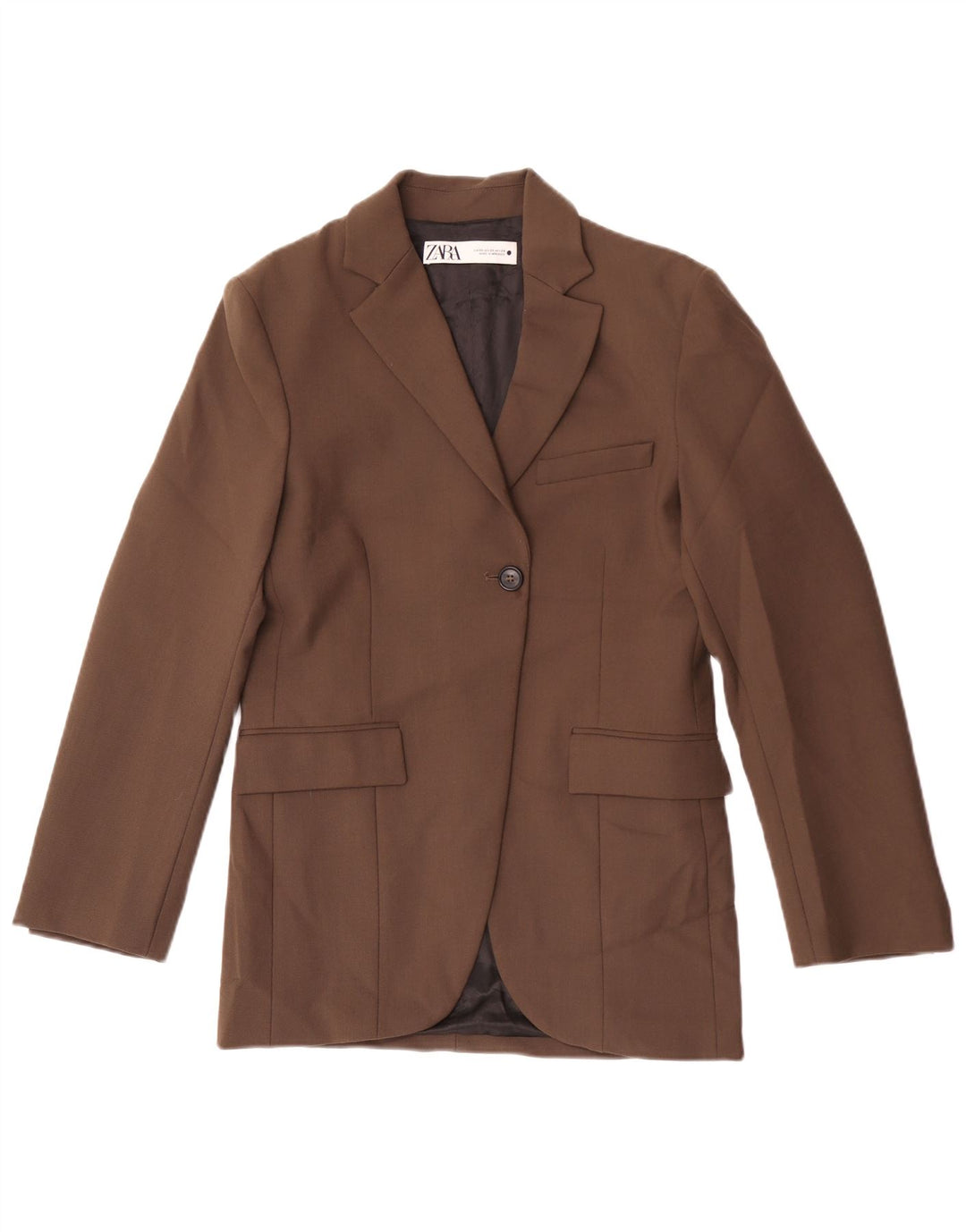 Jaqueta blazer oversized Zara feminina com 1 botão Reino Unido 6 XS algodão marrom