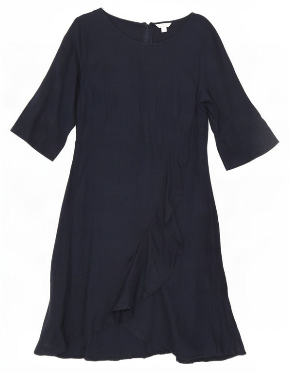 Vestido assimétrico feminino Monsoon manga 3/4 Reino Unido 16 grande linho azul marinho