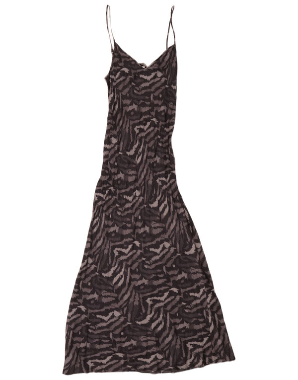 Vestido maxi feminino All Saints sem mangas Reino Unido 6 XS preto com estampa animal viscose