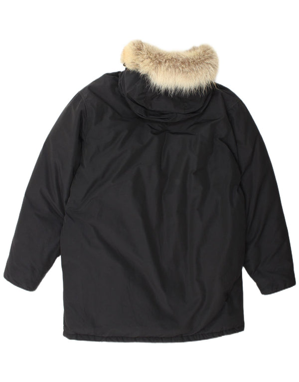 Jaqueta masculina Woolrich com capuz Parka UK 40 grande algodão preto